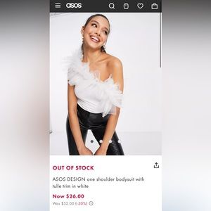 ASOS One-Shoulder Bodysuit with Tulle Trim in White